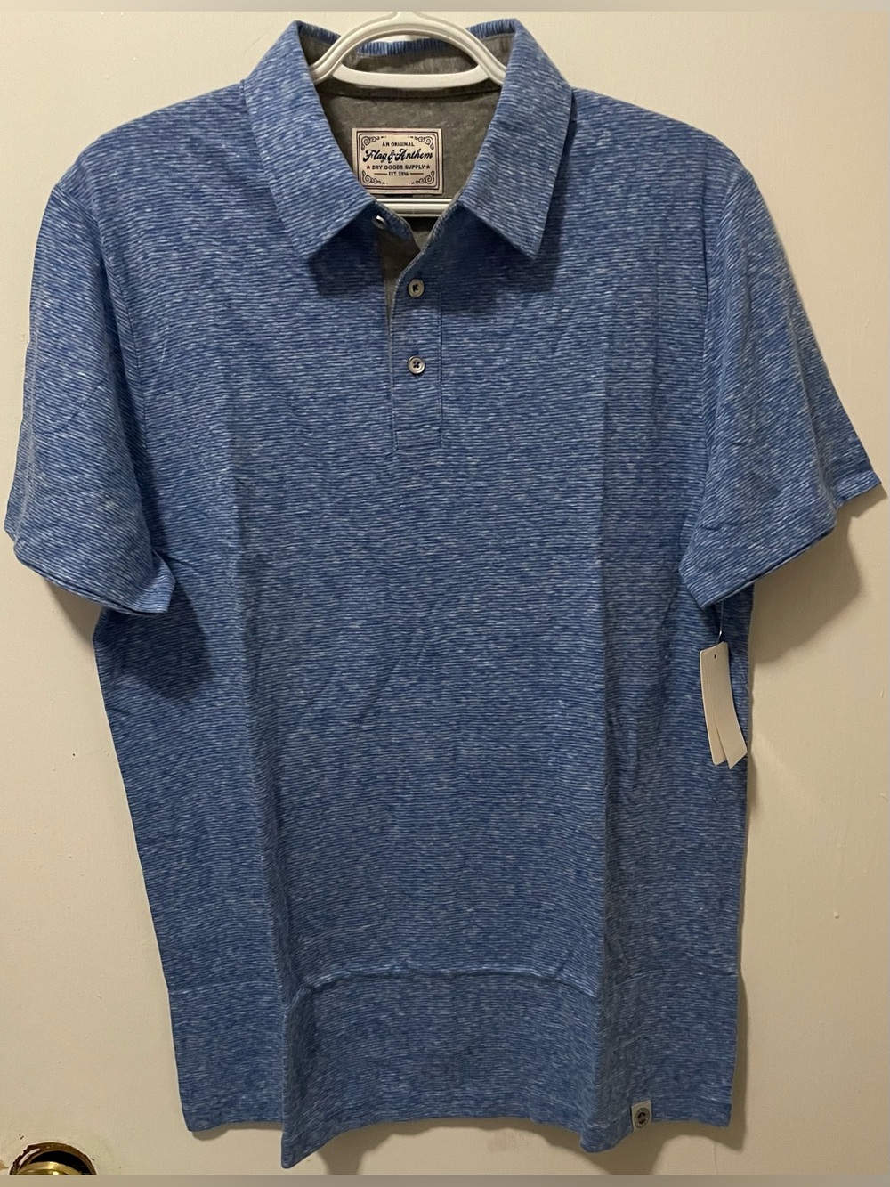 Flag & Anthem Men's Blue Short Sleeve Polo Shirt Striped Pattern Size Medium NWT